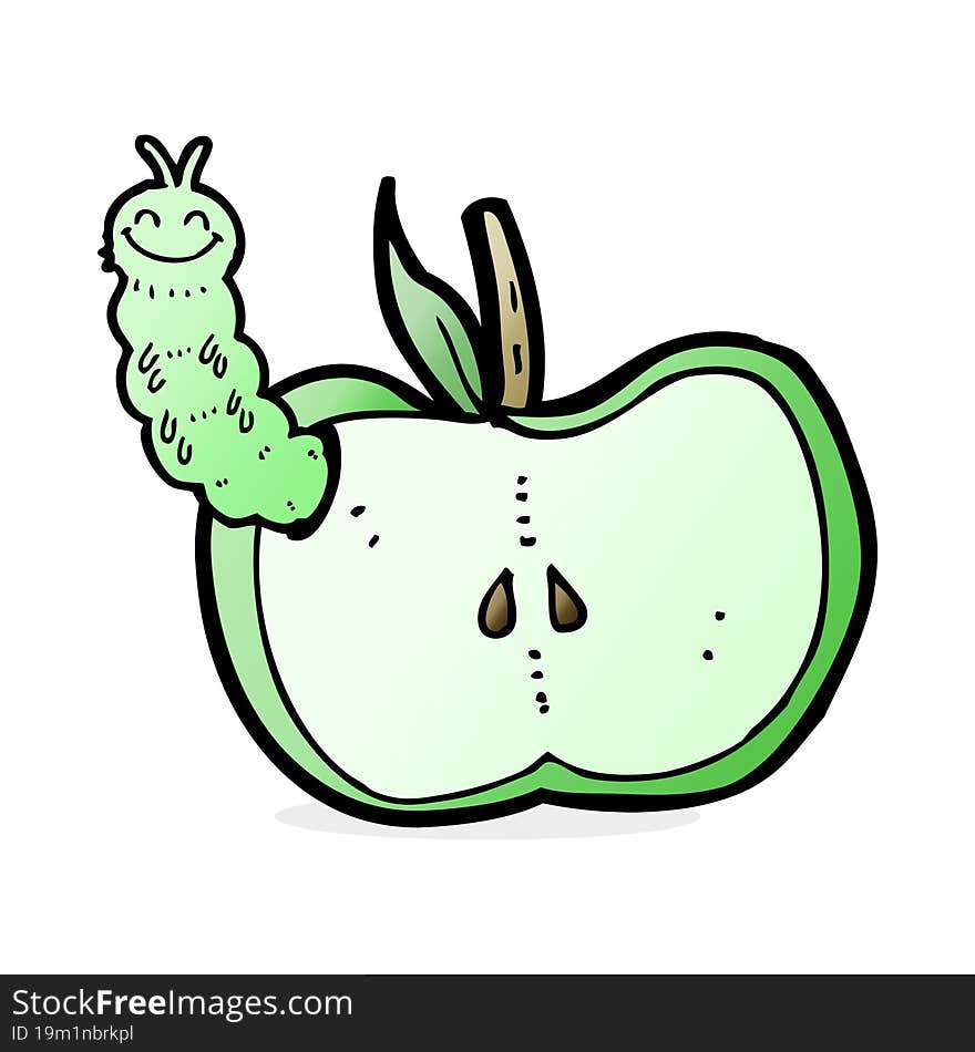 cartoon apple with bug