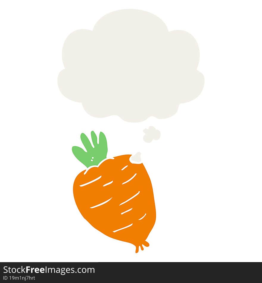 cartoon root vegetable with thought bubble in retro style