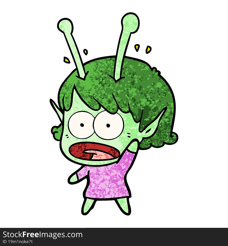 cartoon shocked alien girl. cartoon shocked alien girl