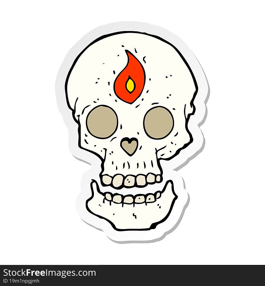 sticker of a cartoon mystic skull