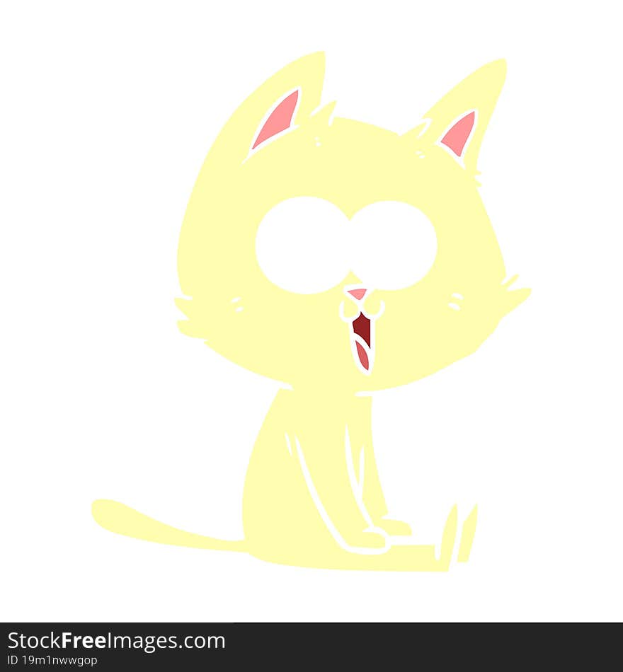 funny flat color style cartoon cat sitting