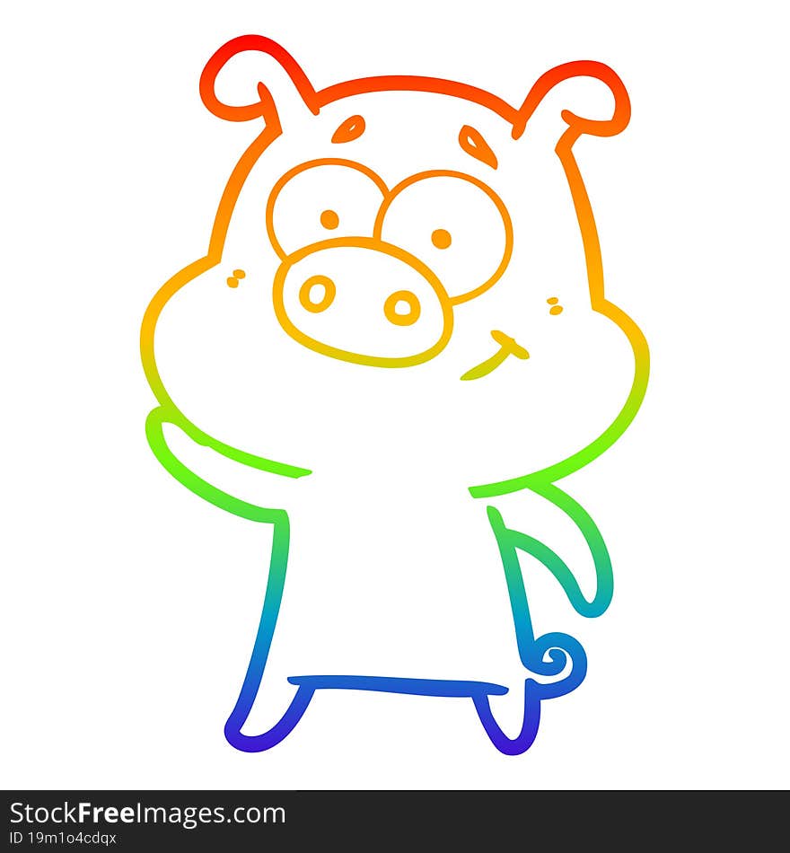 rainbow gradient line drawing of a happy cartoon pig