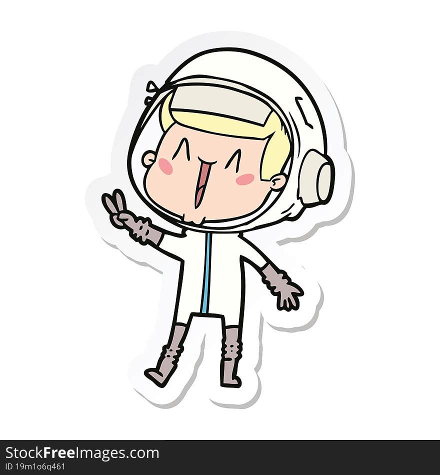 sticker of a happy cartoon astronaut giving peace sign