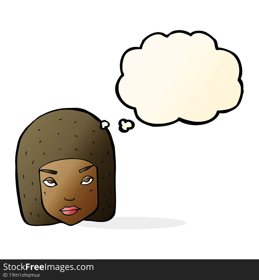 cartoon annoyed female face with thought bubble