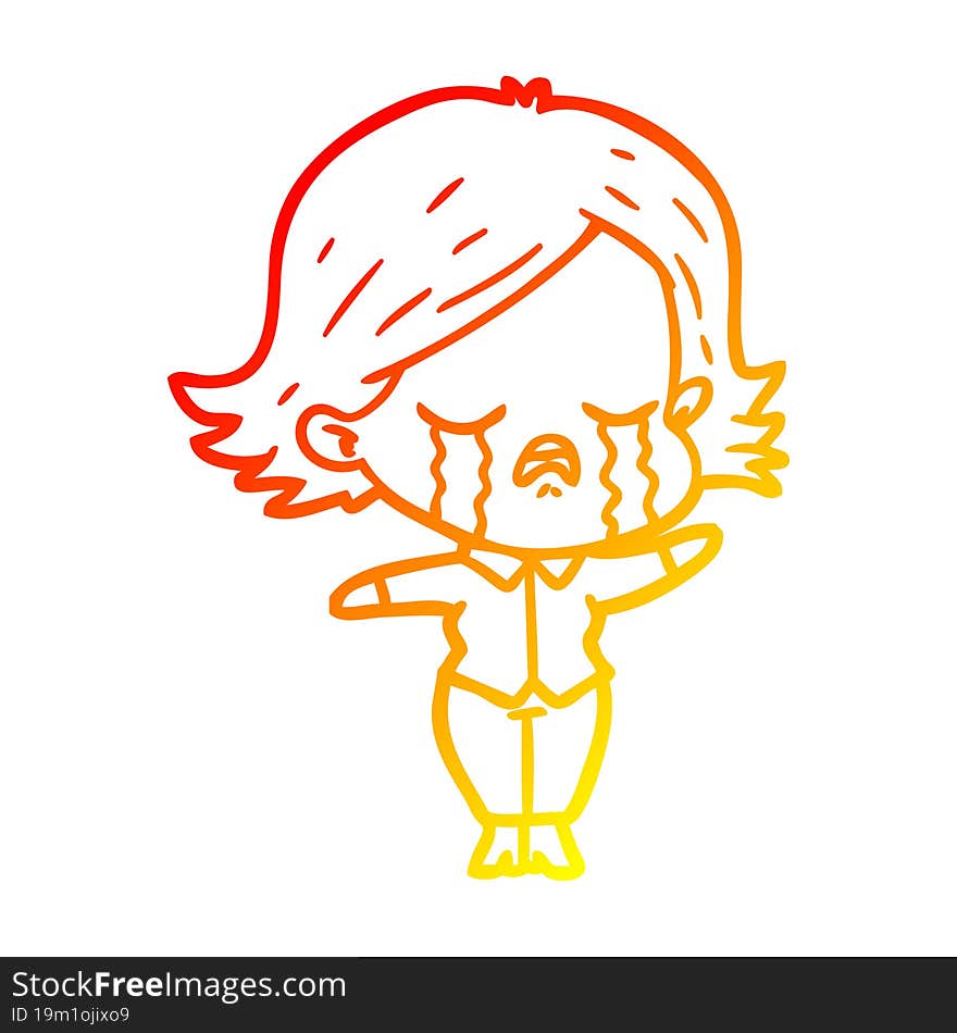 warm gradient line drawing of a cartoon girl crying