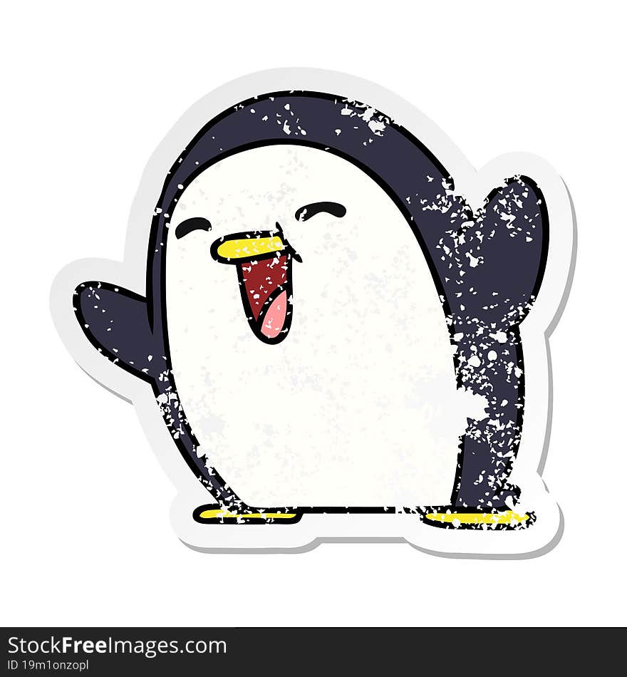 distressed sticker cartoon kawaii of a cute penguin