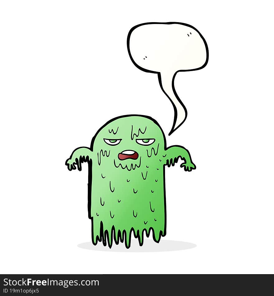 cartoon slimy ghost with speech bubble