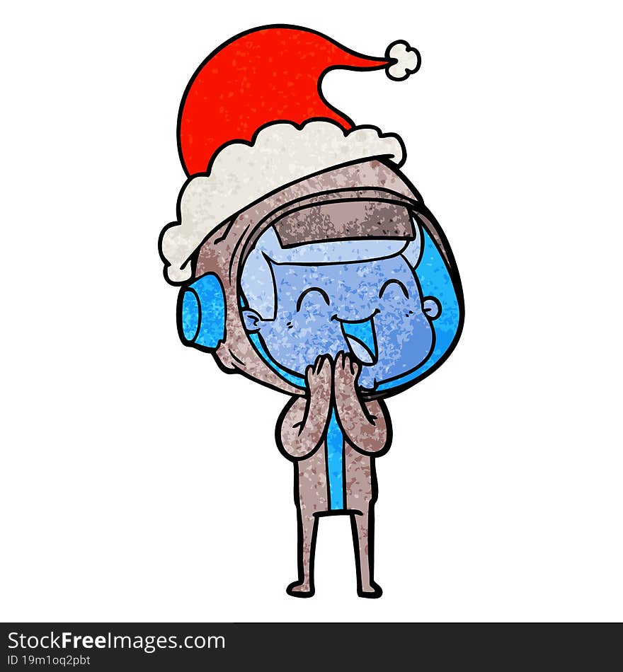 happy textured cartoon of a astronaut wearing santa hat