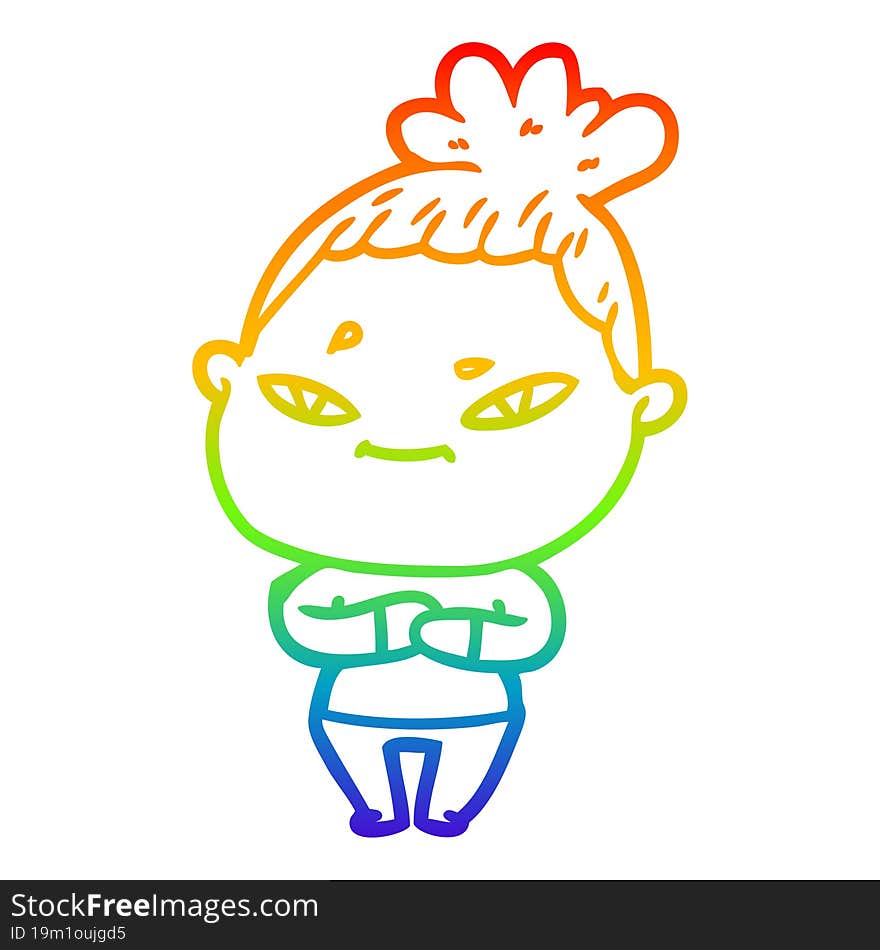 rainbow gradient line drawing of a cartoon woman