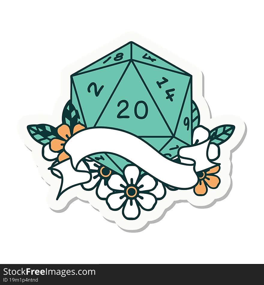 natural twenty D20 dice roll sticker