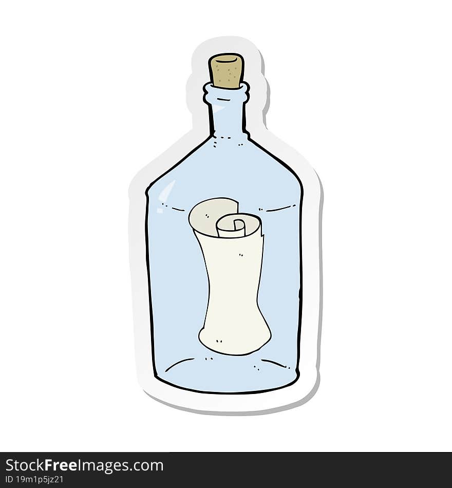 sticker of a cartoon letter in bottle