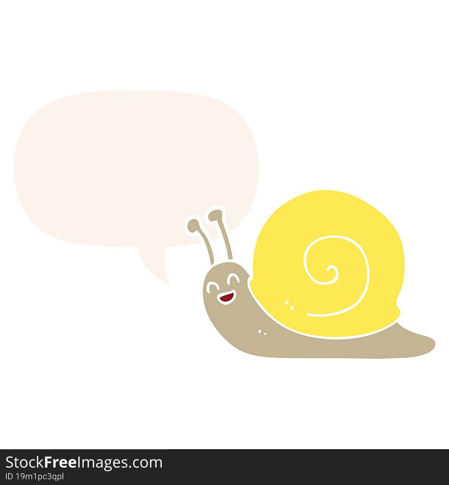 cartoon snail with speech bubble in retro style