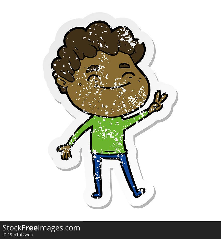 Distressed Sticker Of A Cartoon Friendly Man