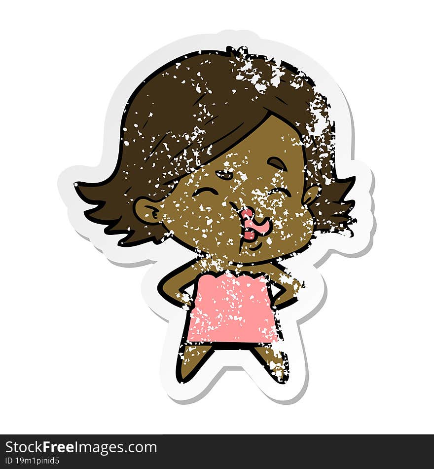 distressed sticker of a cartoon girl pulling face