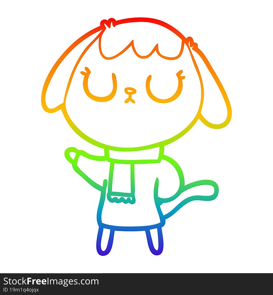 rainbow gradient line drawing of a cute cartoon dog