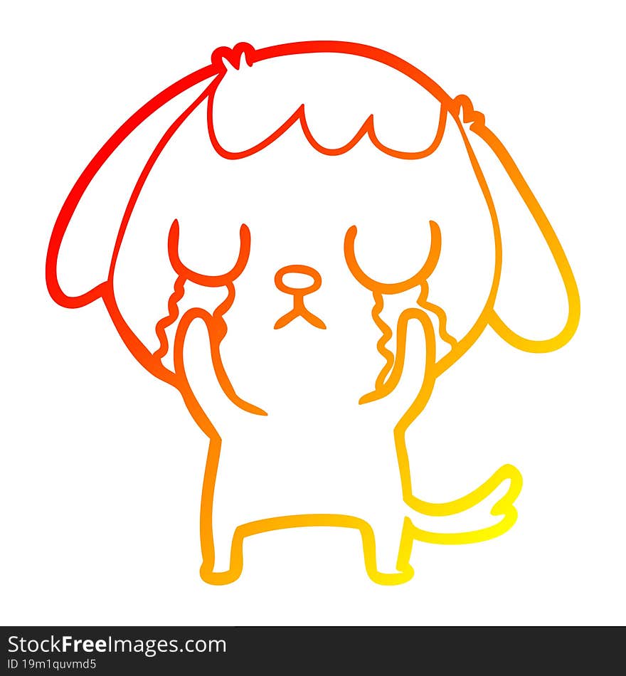 warm gradient line drawing of a cute cartoon dog crying