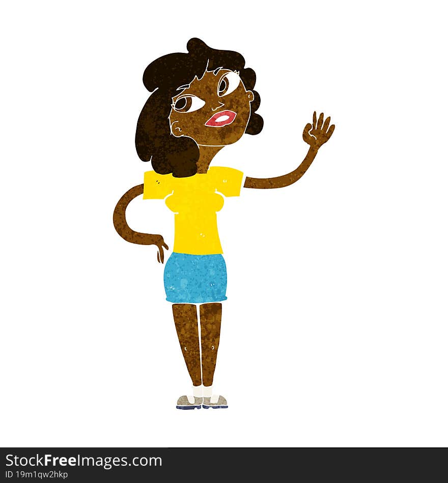 cartoon woman waving