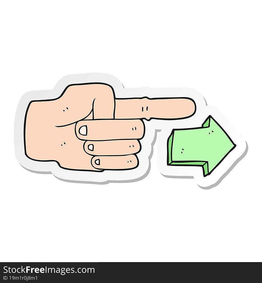 sticker of a cartoon pointing hand with arrow