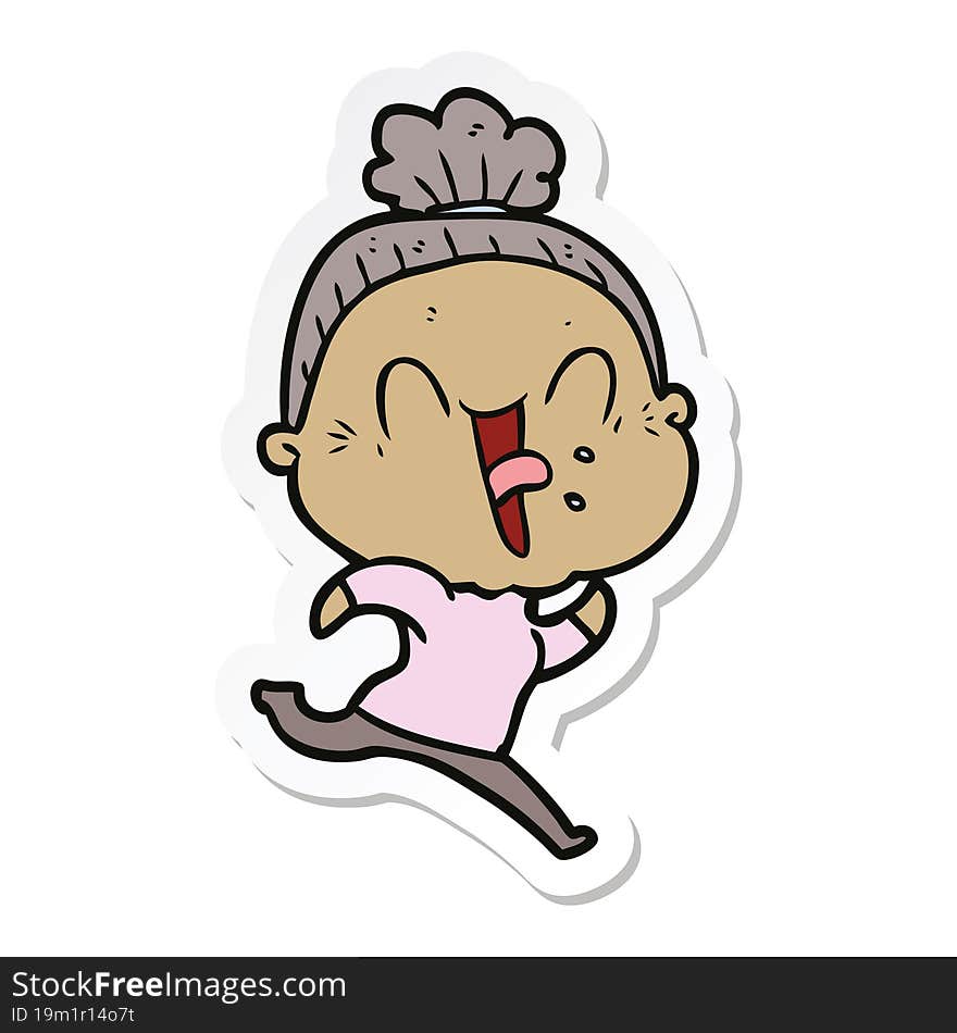 sticker of a cartoon happy old woman