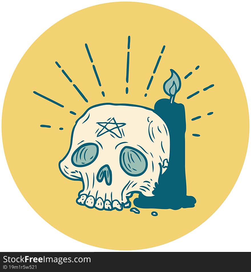 Icon Of Tattoo Style Spooky Skull And Candle