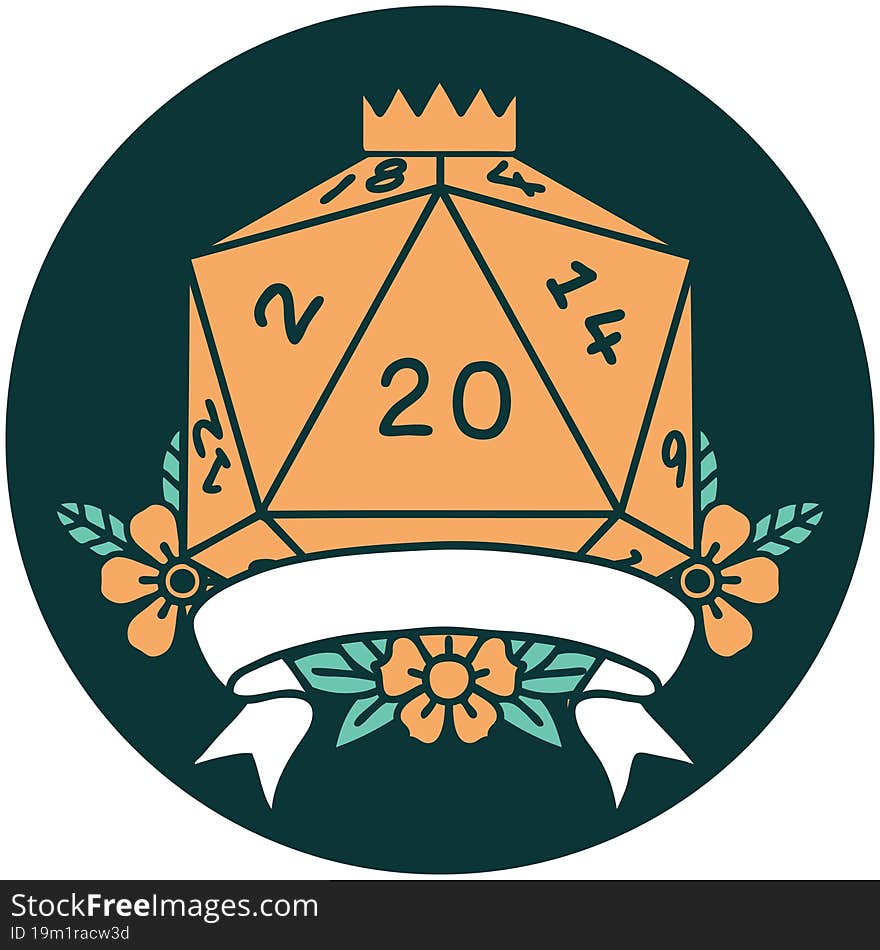 natural 20 critical hit D20 dice roll icon