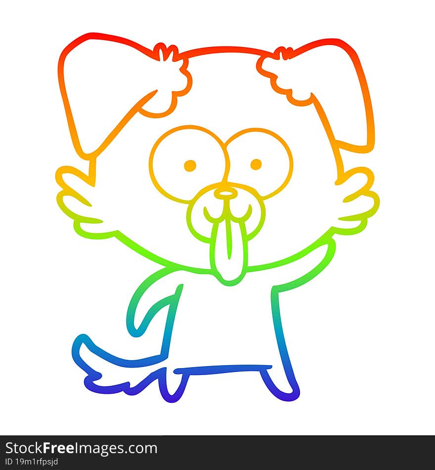 Rainbow Gradient Line Drawing Cartoon Dog With Tongue Sticking Out