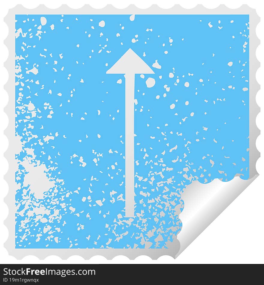 distressed square peeling sticker symbol of a long arrow symbol