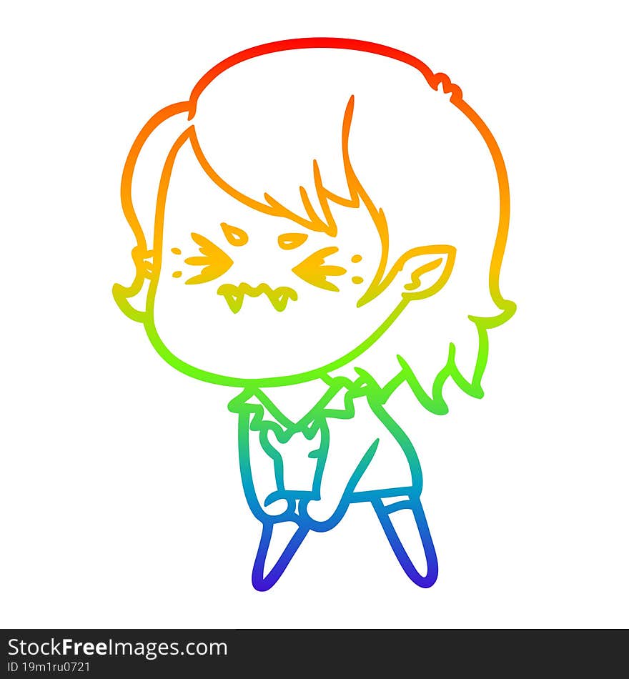 Rainbow Gradient Line Drawing Annoyed Cartoon Vampire Girl