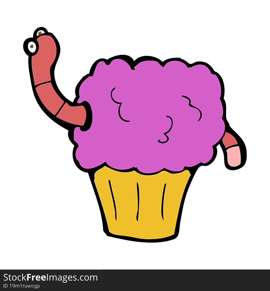 cartoon worm in cupcake