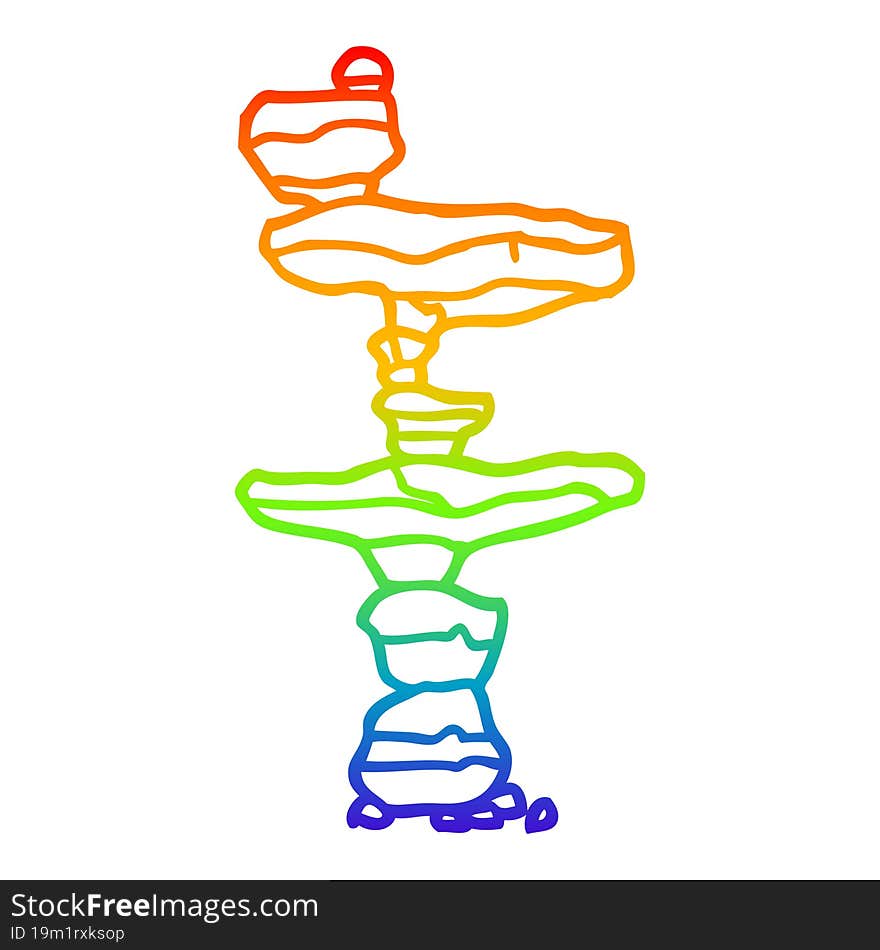 Rainbow Gradient Line Drawing Cartoon Of Stacked Stones