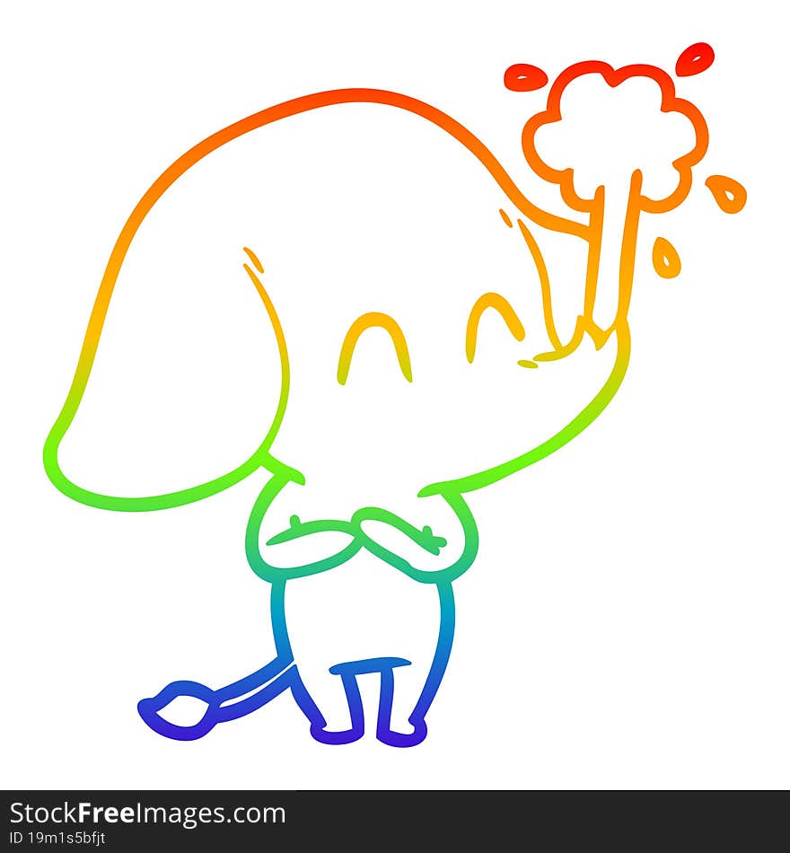 rainbow gradient line drawing cute cartoon elephant spouting water