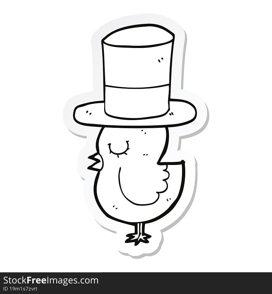 sticker of a cartoon bird wearing top hat