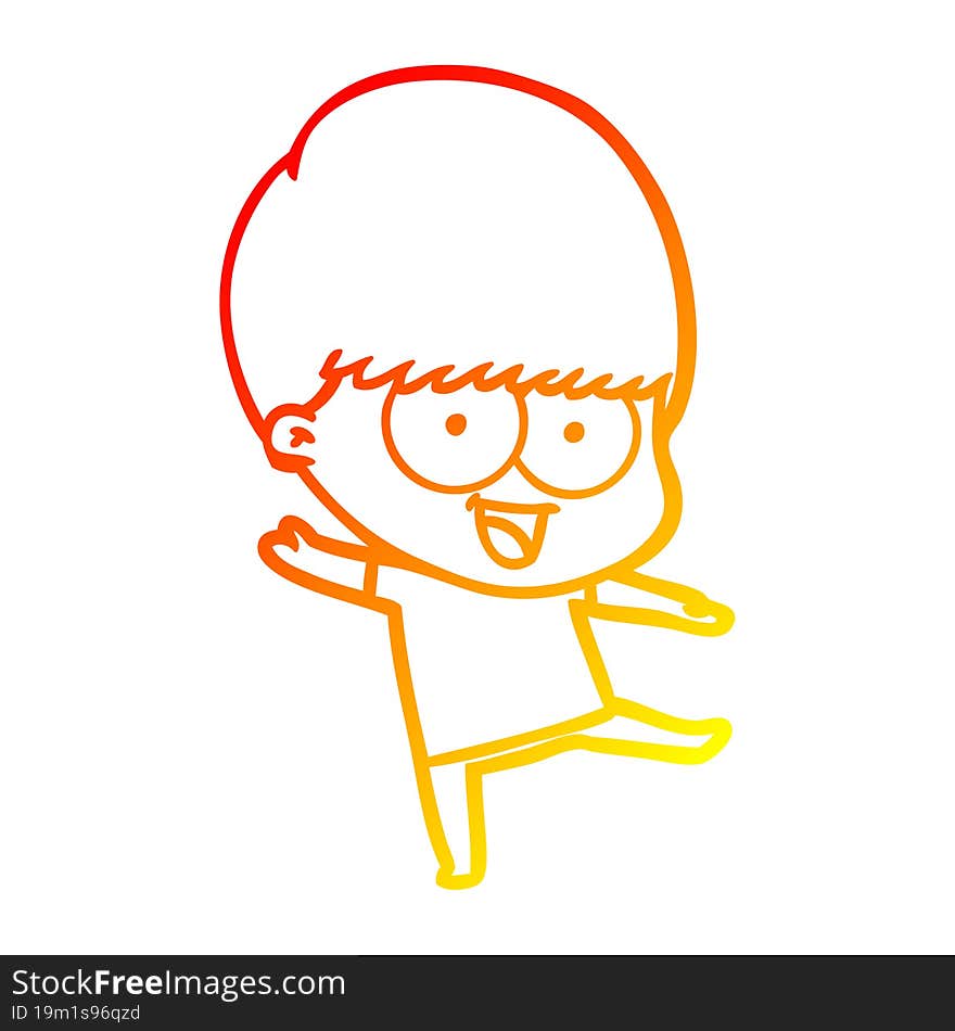 warm gradient line drawing happy cartoon boy