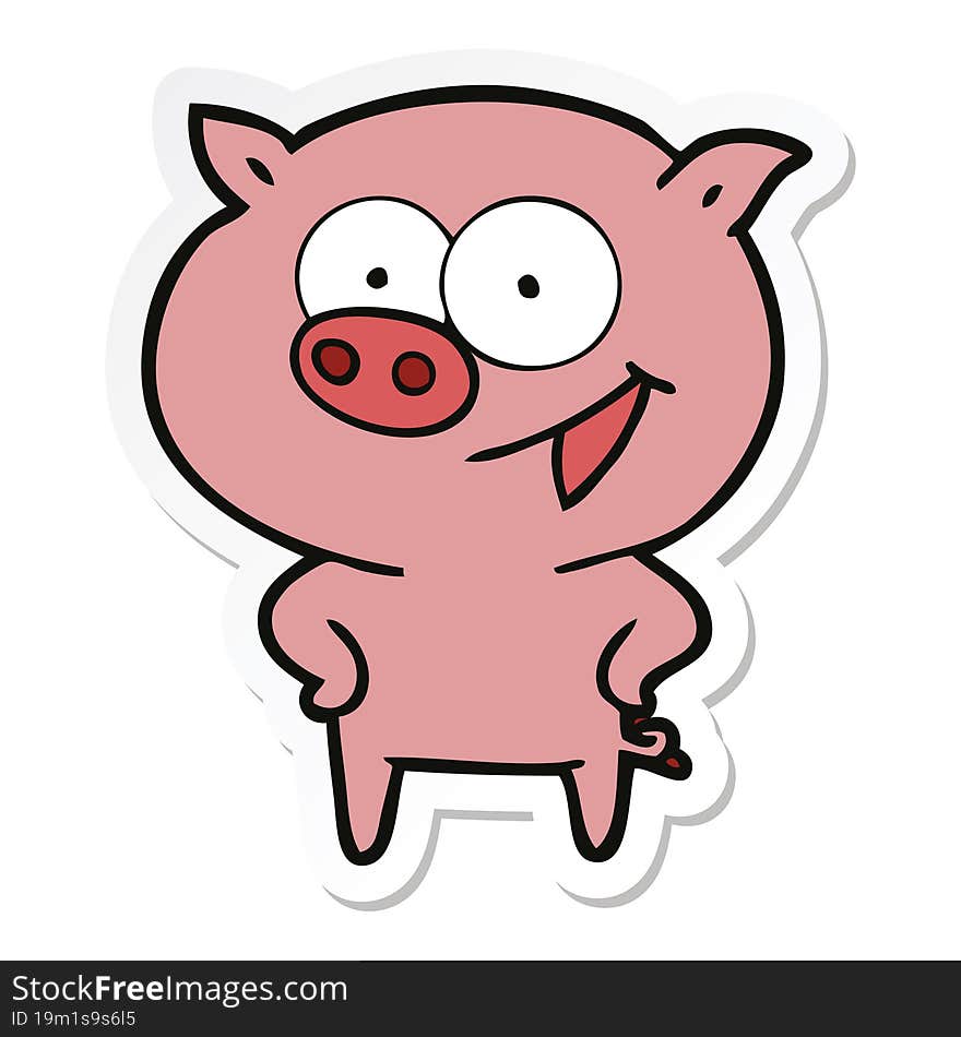 Sticker Of A Cheerful Pig Cartoon