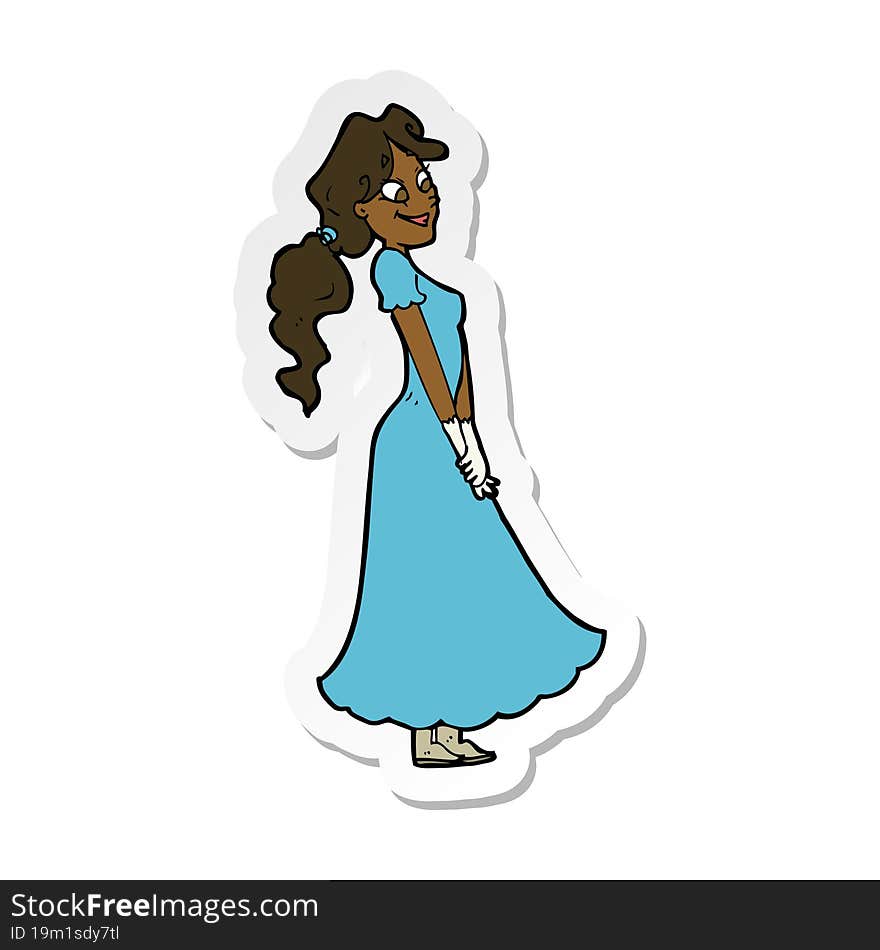 sticker of a cartoon pretty woman in dress