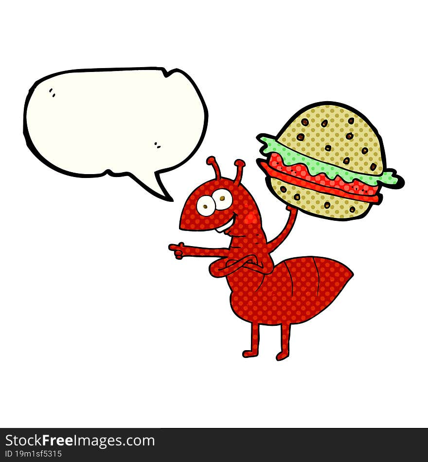 freehand drawn comic book speech bubble cartoon ant carrying food