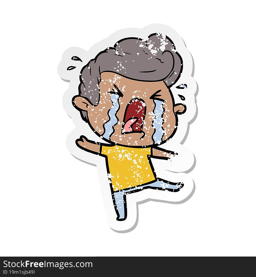 distressed sticker of a cartoon crying man