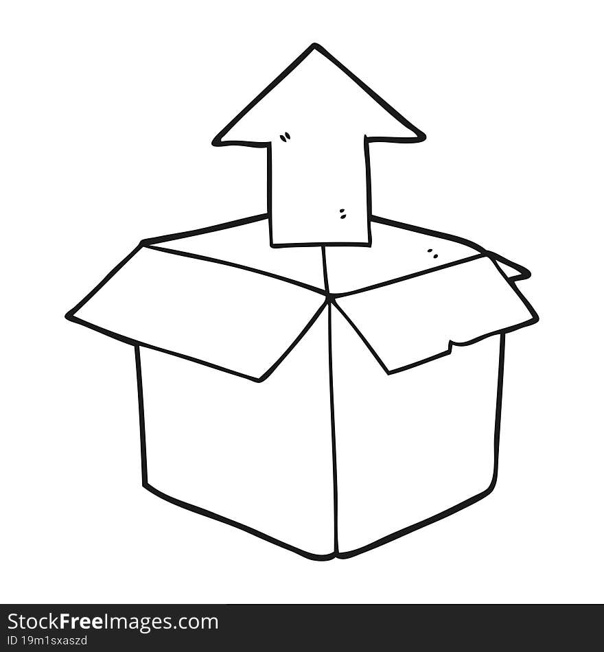 black and white cartoon unpacking a box