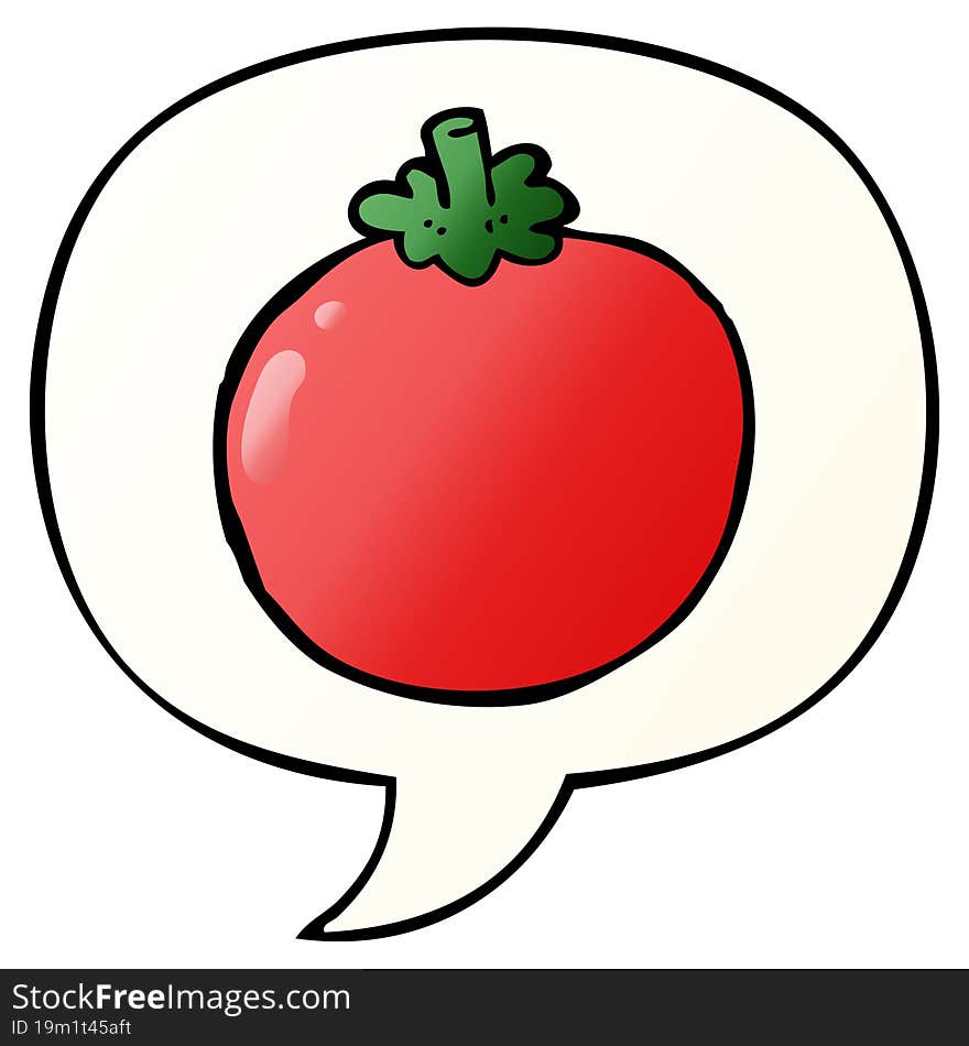 cartoon tomato and speech bubble in smooth gradient style