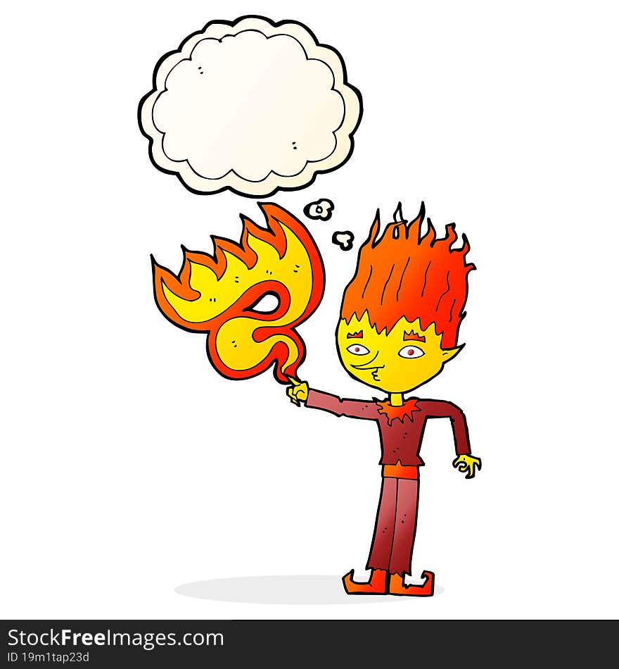 fire spirit cartoon with thought bubble