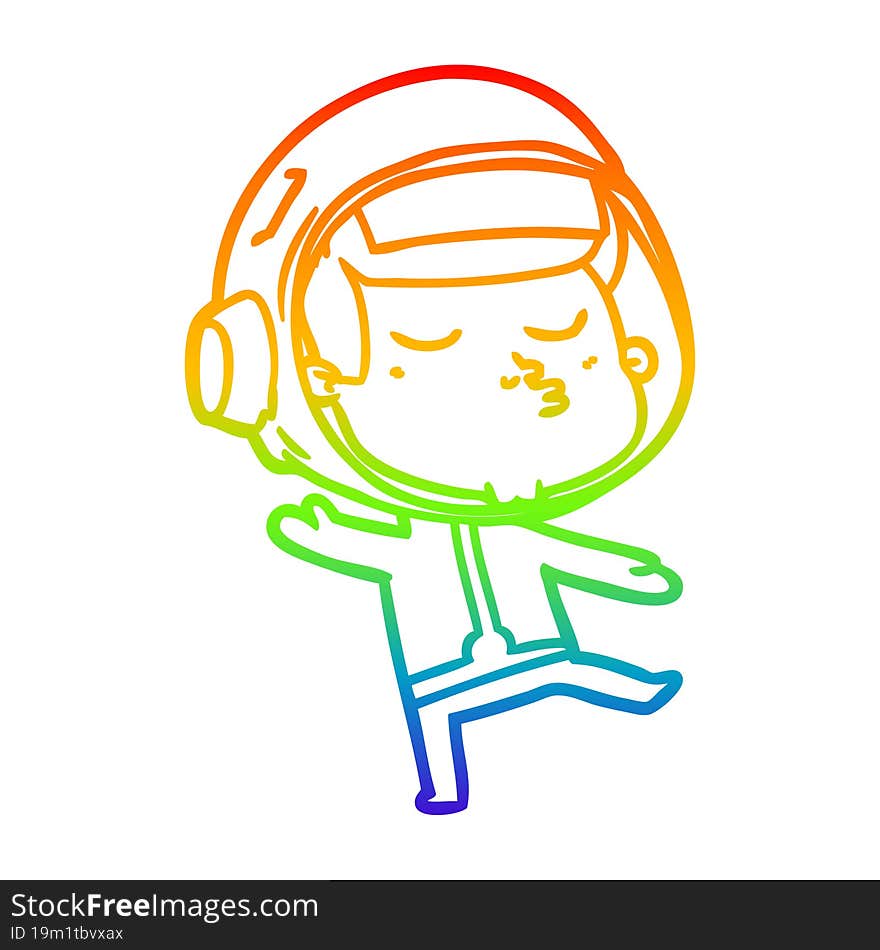 Rainbow Gradient Line Drawing Cartoon Confident Astronaut