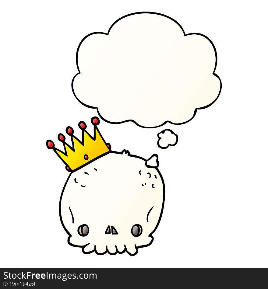 cartoon skull with crown and thought bubble in smooth gradient style