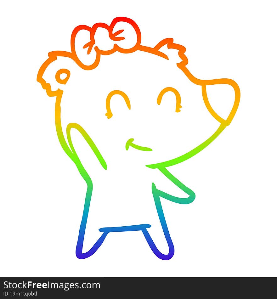 Rainbow Gradient Line Drawing Female Polar Bear Cartoon