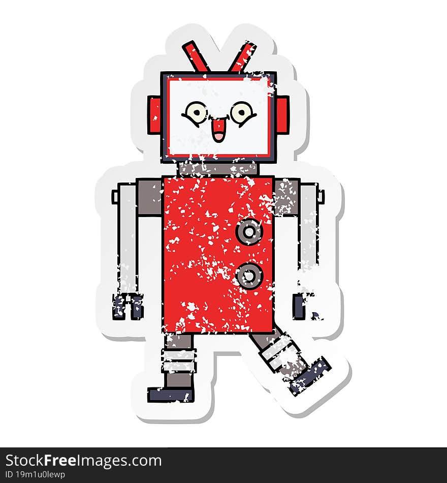 distressed sticker of a cute cartoon robot