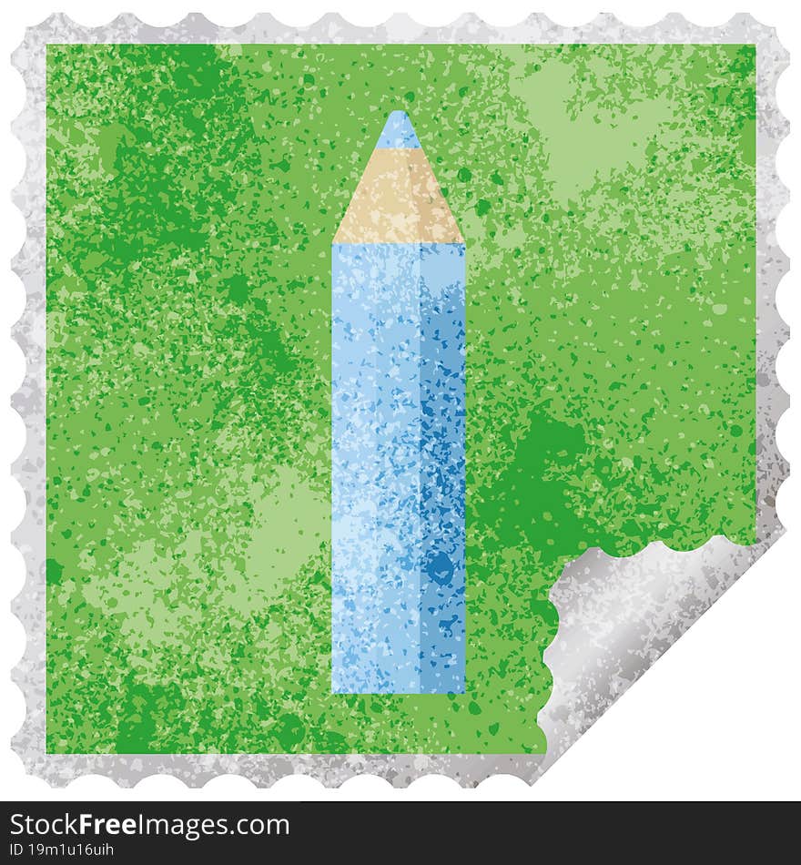 Blue Coloring Pencil Graphic Vector Illustration Square Sticker Stamp