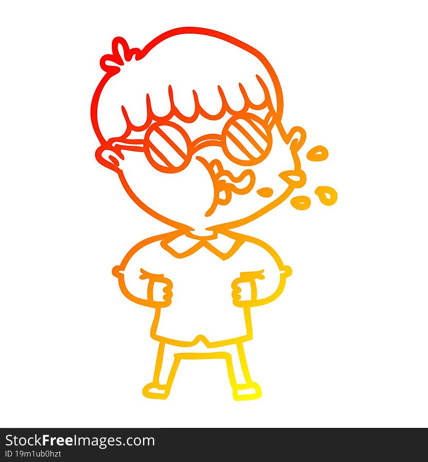 warm gradient line drawing of a cartoon boy wearing spectacles