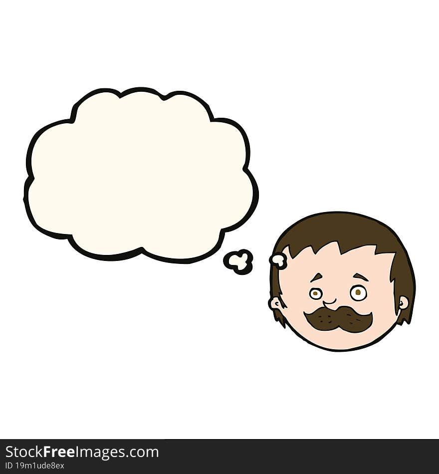 cartoon man with mustache with thought bubble