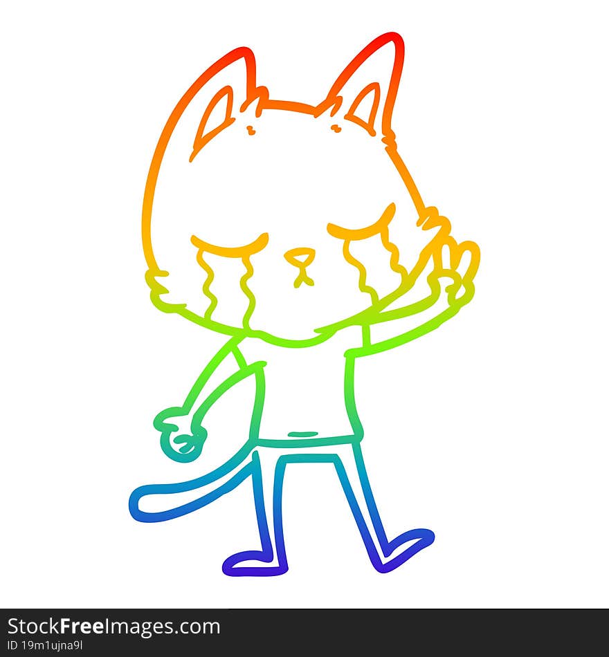 rainbow gradient line drawing crying cartoon cat