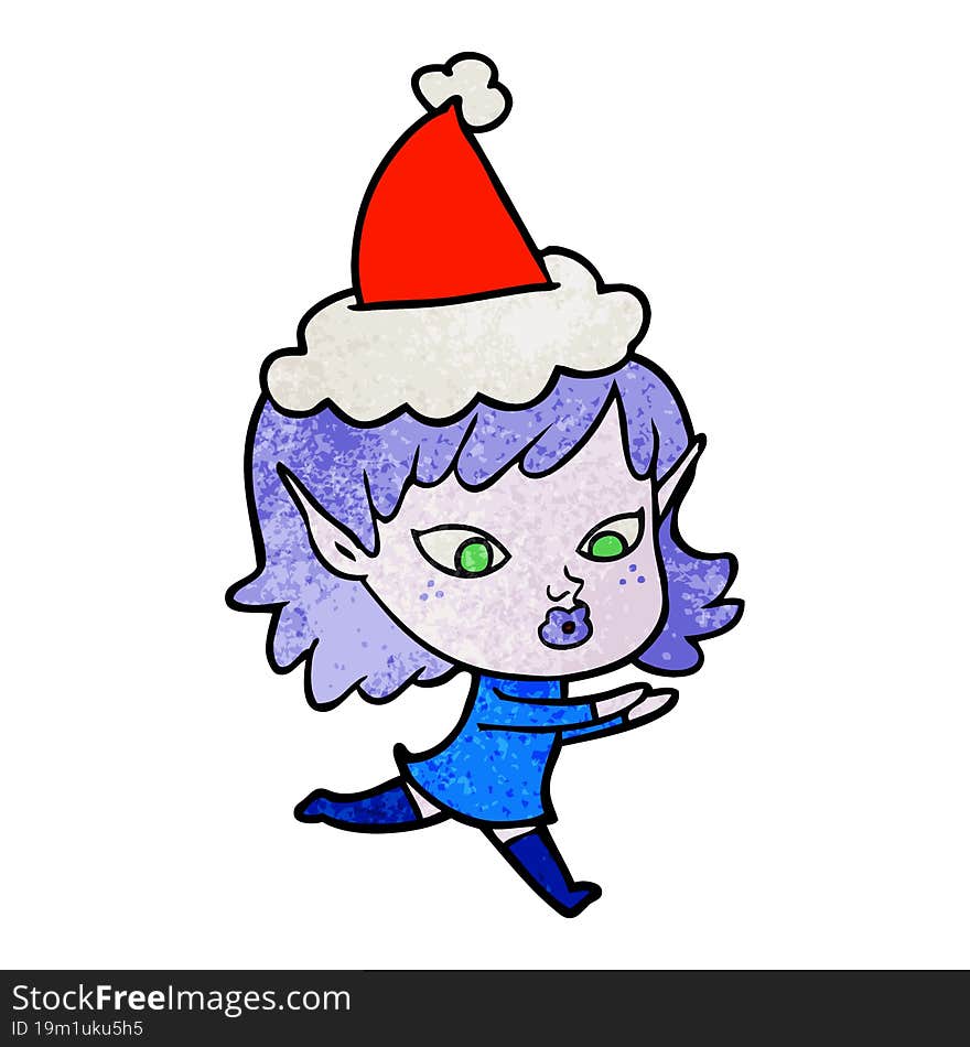 pretty textured cartoon of a elf girl wearing santa hat