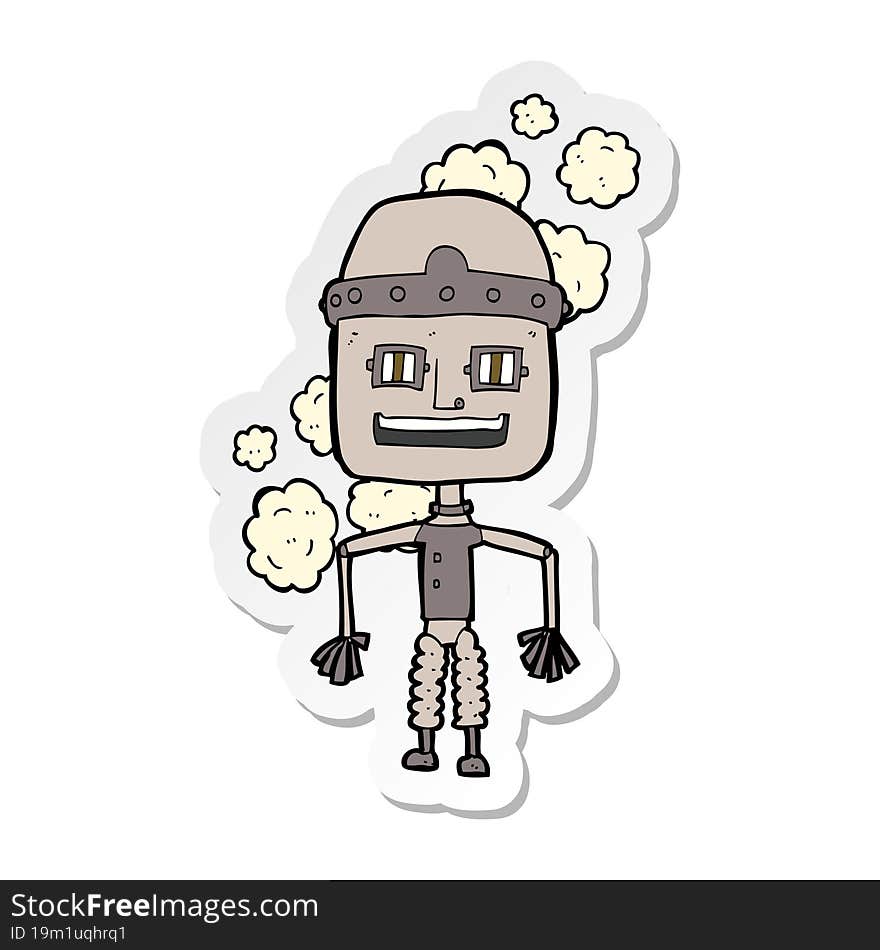 sticker of a funny cartoon old robot